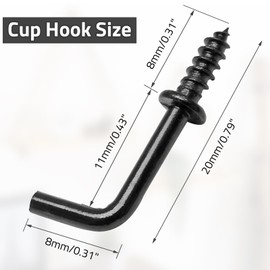 Biaungdo 100 Pack 1/2" L Hooks, Black Screw in Hooks Small L Shaped Hooks Right Angle Screw Hooks 7 Shape Hook Mini Self Tapping Screw Hooks Tiny Metal Screw Hooks for Hanging