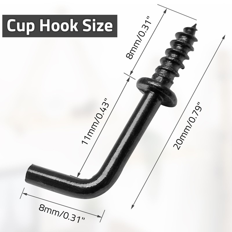 Biaungdo 100 Pack 1/2" L Hooks, Black Screw in Hooks