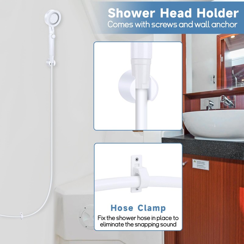 RV Shower Head with Hose, 5+1 Mode High Pressure Shower