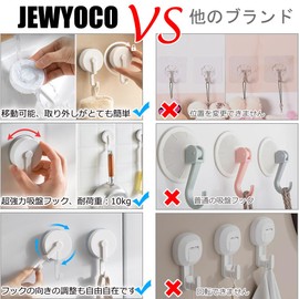 JEWYOCO Super Strong ABS Suction Cup Hooks, No Damage to Walls, Suction Cups, Clear, Load Capacity, 11.0 lbs (5 kg), No Screws Required, Repeatedly, Easy Removal, White