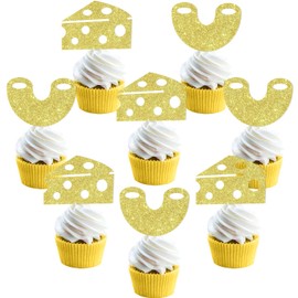 36Pcs Macaroni and Cheese Cupcake Toppers, Glitter Papper Mac and Cheese Themed Party Decoration for First Birthday/Baby Shower/Sweet Cheese Theme Birthday/Cookie Pasta Pizza Theme Birthday Supplies