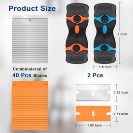 Aisoso Razor Scraper Tool 2 Pack, Razor Blade Scraper Tool with 20pcs Plastic Blades and 20pcs Metal Scraper Blades, Paint Scraper for Glass, Decals, Wallpaper, Stickers