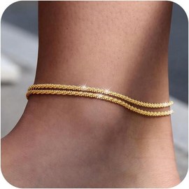 Tasiso Dainty Layered Waterproof Anklet For Women Adjustable Womens Anklet Set Stackable Figaro Beaded Cuban Link Anklets Beach For Summer:_Silver twisted rope anklet