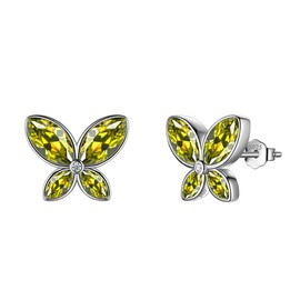Green Butterfly Studs Earrings Women 925 Sterling Silver Animal Butterflies August Birthstone Peridot Earring Stud Crystal Wedding Birthday Jewelry DE0229A