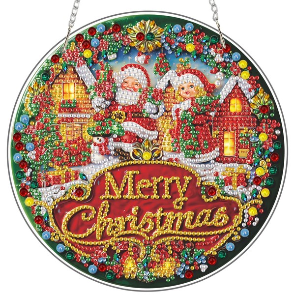 DAERLE Diamond Art Hanging Ornaments with Chain, Merry Christmas, Diamond