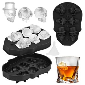 HuLuHouse® Moldes para Hielo Calavera 6 Tiles Bandeja de Hielo 3D Bandeja de Silicona Diamante Cubitos para cCubitos de Hielo Para Fiestas, Bares, Cumpleaños, Regalos, Eventos (Negro-6PCS)