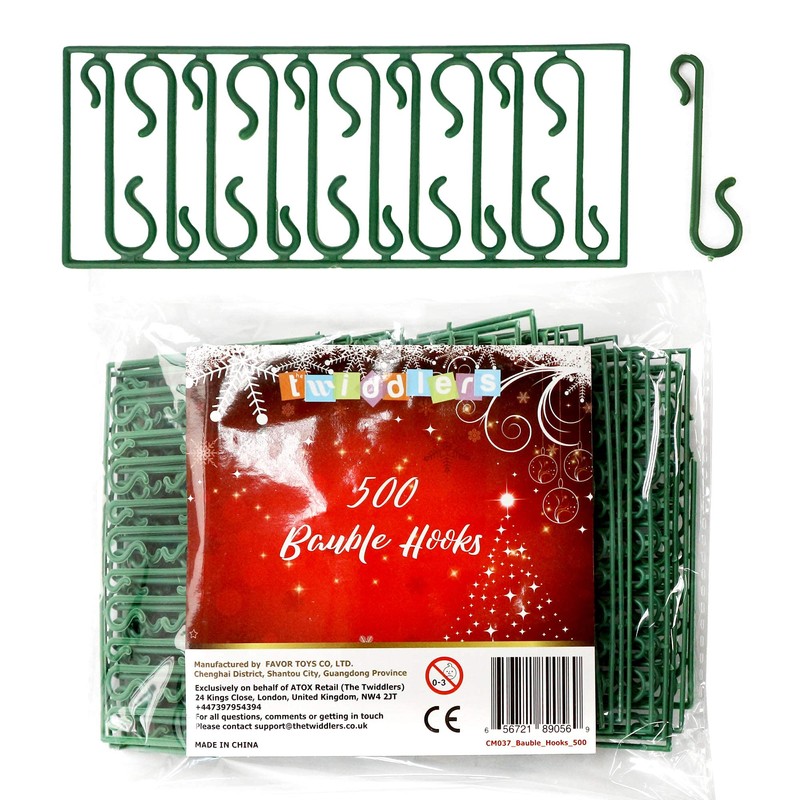 THE TWIDDLERS - 500 Pack Plastic Green Bauble Hooks Hangers