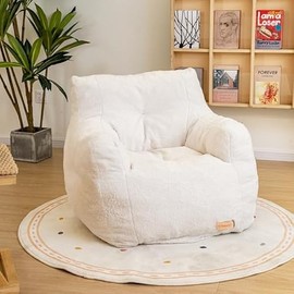 Bean Bag Chair with Filler, Bean Bag Sofa with Tufted Soft Stuffed Filling, Fluffy and Lazy Sofa, Comfy Cozy BeanBag Chairs with Memory Foam for Dorm, Apartment, Living Room (White)