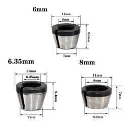 Pack of 6 Collets Adapter, Alloy Collets Replacement Parts for Trimmer Tool Carbon Steel Material for Bakelite Milling Machine Parts (6/6.35/8 mm)