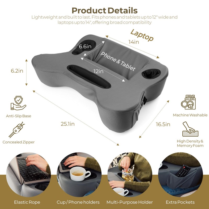 TabCouchCaddy Lap Desk Pillow - Cushioned Lap Pillow for Reading,