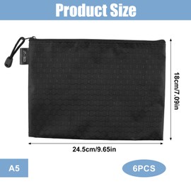 Pack of 6 Wallets, Bank Bags, A5 Document Bag, Waterproof Wallet, Black, 18 x 24 cm Oxford Wallets, Document Bag with Robust Zip, Bank Bag for School, Office and Travel