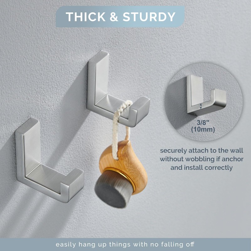 Angle Simple Towel Hook Brushed Nickel 2 PACK, 304 Stainless