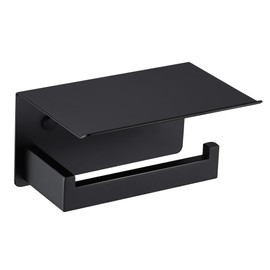 LANC Matte Black Toilet Paper Holder with Shelf Toilet Tissue Roll Holder with Phone Shelf for Bathroom Wall Mounted or Self-Adhesive Toilet Paper Roll Holder Stainless Steel, A8367MB