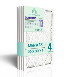 Accumulair Diamond 20x30x1 MERV 13 HVAC AC Furnace Air Filter (4-Pack) | Replacement Air Filter for Home, Residential and Commercial Use | Made in USA | Actual Size 19.5x29.5x1