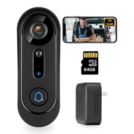Video Doorbell Wireless, 2.4Ghz WiFi Doorbell Camera with 64GB SD Card, Indoor Chime,Two-Way Audio, IP66 Weather Resistance, IR Night Vision, AI Human Detection, Support Cloud Storage