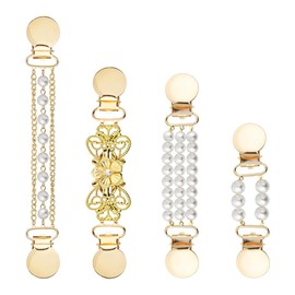 Trsnzul Pack of 4 Pullover Scarf Clip Vintage Pullover Clips with Pearl Cardigan Clip with Pearl Brooches Clips for Clothing Scarf Collar Metal Clip Collar Clip Cardigan Clip for Open Cardigans, Metal