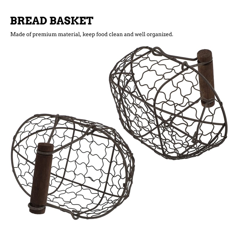 Tofficu Antique Wire Egg Basket with Wood Handle Primitives Vintage