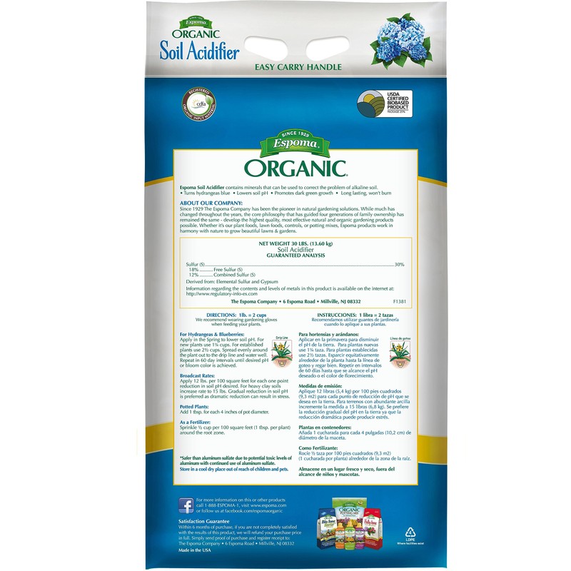Espoma Organic Soil Acidifier Soil Amendment; Lowers Soil pH and