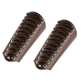 HZMAN 2 PACK Unisex Faux Brown Leather Gauntlet Wristband Wide Bracer Arm Armor Cuff