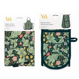 Museums & Galleries Double Oven Glove and Apron Set - V&A Museum 'Leicester Wallpaper' - Organic Cotton - Artistic Botanical Design - Stylish Kitchenware