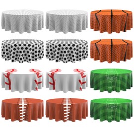 Oudain 12 Pcs Sports Round Tablecloths 84 Inches Sports Party Decor Plastic Football Baseball Basketball Table Covers Golf Soccer Field Disposable Table Cloth for Birthday Party Supplies Decor Favor