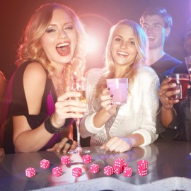 Poen 30 Pcs Hot Pink Dice Set Opaque 16mm Dice Casino Theme Party Cuboid Pink Game Cuboid with White Pips for Game Party Family Board Games