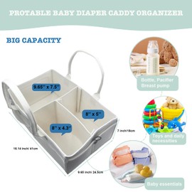 KAKKOII Baby Diaper Caddy, Car Caddy Storage Basket, Portable Organizer Caddy, Nursery Storage Bin Basket with Handle, Felt Diaper Organizer for Changing Table, Newborn Gift for Shower (White)