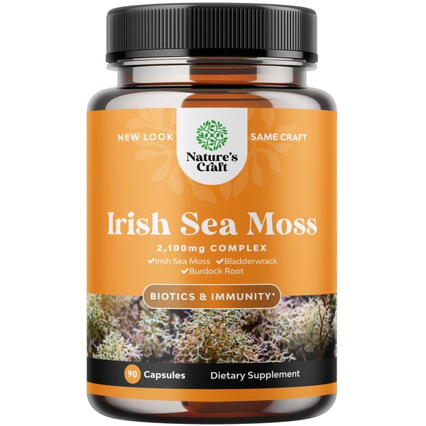 Organic Irish Sea Moss Capsules - Sea Moss and Bladderwrack Capsules with Burdock Root Superfood Blend for Immune Support Heart Health Fertility Joint Health and Thyroid Support for Women and Men