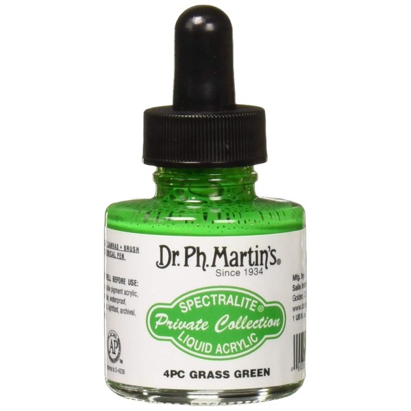 Dr. Ph. Martin's Spectralite Private Collection Liquid Acrylics (4PC) Arcylic Paint Bottle, 1.0 oz, Grass Green