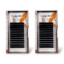 Lash Extension Supplies, 2 Trays 12 Rows Easy Fan Volume Eyelash Extensions, Self Fanning Blooming Faux Mink Individual Lashes, 0.05-D, 16mm & 17mm