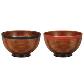 Yamanaka Lacquer Range Keyaki Sensuji Heather Soup Bowl Pair Set, Obi Black & Obi Vermilion M16325