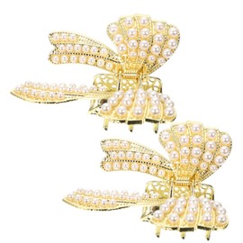 Healeved 2pcs Pearl Hair Clips Bow Design Non-Slip Claw Clips for Women and Girls for Thin and Thick Hair Decorative