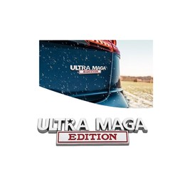 Ultra MAGA Edition Emblem Car Sticker Decal, 3D Raised Full Metal Personality Label, Car Badge Sticker with Strong Adhesive, Auto Body Exterior Decor Embossed Sticker of Car Truck (Silver/Red)