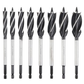 KEWAYO 8 Pieces Woodworking Drill Bit Set, 10-25 mm Four-Slotted Four Edge Drill Bit, Hex Shank Woodworking Twist Drill Bit for Door Lock Wood Slot Tool