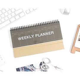 2YOUNG Kraft Standing Weekly Planner - Wirebound Kraft Undated Weekly Desk Planner Scheduler (Dark)