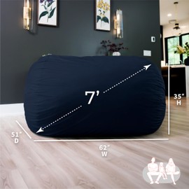 Big Joe Fuf 7Ft Foam Bean Bag Chair for Kids and Family, Ideal for Living Space and Basement, Cobalt Lenox, Durable Woven Polyester, 7 feet Giant