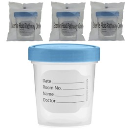 Vakly Sterile Specimen Cups Individually Bagged with Lids [3 Count] 4 oz Clear Urine Collection Cup - Leak Proof Screw On Covers - 4.5 Compacity Specimens Jars – Safe Pee, Stool, Semen Sample Testing