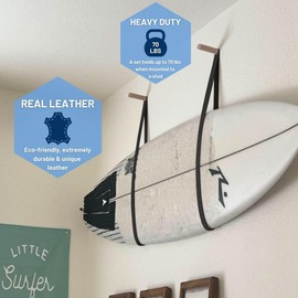 Hang 11 Surfboard Wall Mount - Surf Board Wall Hangers, Surfboard Hanger, Beautiful Sustainable Wood & Leather Rack, Perfect to Display Your Board, Horizontal Surf Racks, Surfing Accessories (Black)