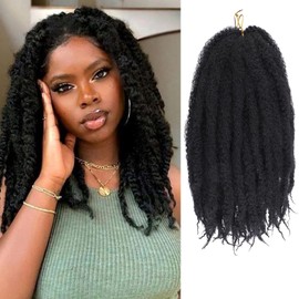 Leeven 14 Inch Marley Hair Crochet Braids,8 Packs Afro Kinky Marley Braiding Hair, Long Springy Afro Twist Hair Extensions (1B#,8 Packs)