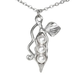Pea Pod Necklace - 3 Peas in a Pod - Gift Packaged for Mom, Grandmother, Best Friend - Handcrafted Pewter Made in USA (White Pea 20" Chain)