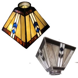 HUIMEIJU Tiffany glass shade, stained glass square shade, geometric pattern shade, wall lamp, pendant shade, replacement shade. Small Gray Glass Square Lamp