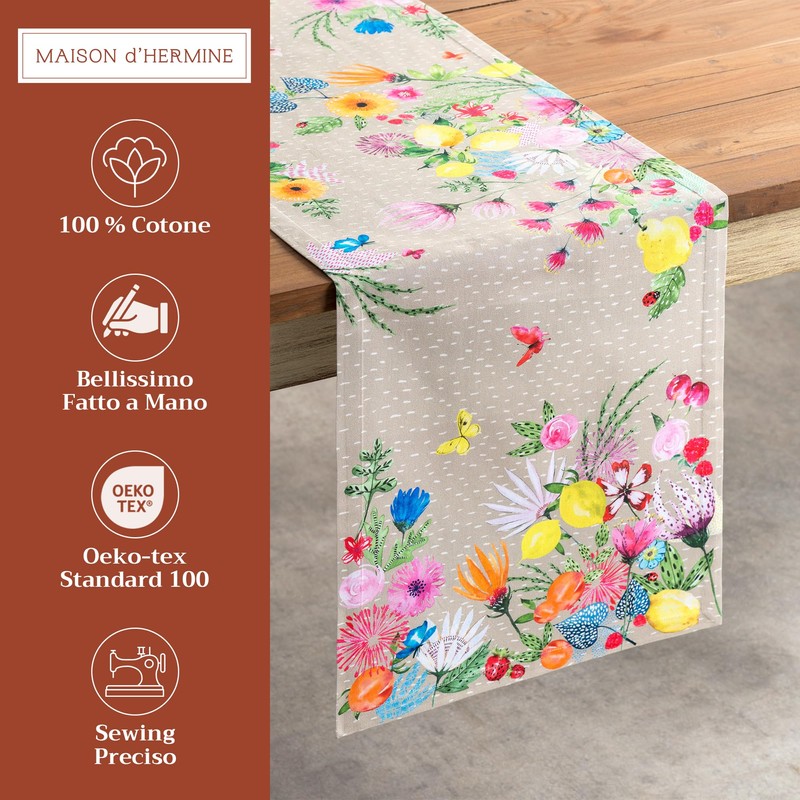 Maison d' Hermine Spring/Summer Table Runner, 100% Cotton, Decorative, Washable