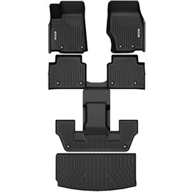 OEDRO Floor Mats & Cargo Liner Fit for Jeep Grand Cherokee L 2025-2021 (ONLY for 6 Seat), TPE All Weather Custom Fit 3 Row Floor Liners and Trunk Liner, Black (Without Center Console)