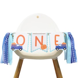 Little Pumpkin Truck High Chair Banner - 1st Birthday Decoration, Our Little Pumpkin Boy Party, Blue Truck Banner