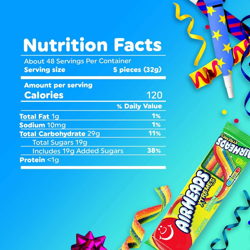 Airheads Xtremes Belts Candy, Chewy Candy Package, Rainbow Berry Fruit