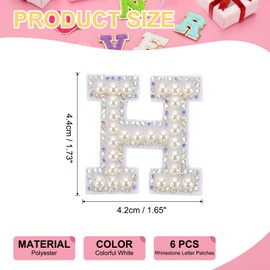 PATIKIL Strass-Buchstaben-Aufnäher, 6 Stück, Anfangsbuchstabe H, selbstklebender Aufnäher, bestickter Stoff, 4,4 cm, Alphabet-Aufkleber für Kleidung, Hüte, Make-up-Taschen, DIY, buntes Weiß