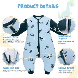 Sleeping Romper Sleeping Bag with Feet Legs Winter 2.5 tog Removable Sleeves Baby Children Boys Girls Cotton 6-18 Months 2-4 Years