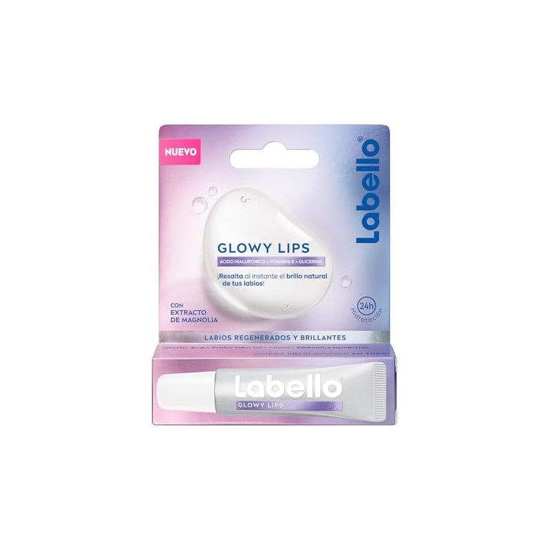 LABELLO Bálsamo Labial Glowy Lips Clear 4.8gr, con Extracto de