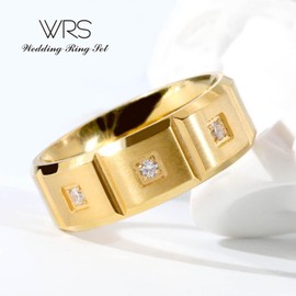Two Rings His Hers Wedding Ring Sets Couples Matching Rings Women's 2pc Yellw Gold Plated White CZ Wedding Engagement Ring Bridal Sets Men's Titanium Band Wedding Band