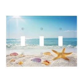 Nijuodnijir Decorative Switch Plates Summer Beach Colorful Seashell Starfish 3 Gang Wall Plate Triple Toggle Light Switch Cover Faceplate Electrical Wall Panels For Kids Room Nursery Decor